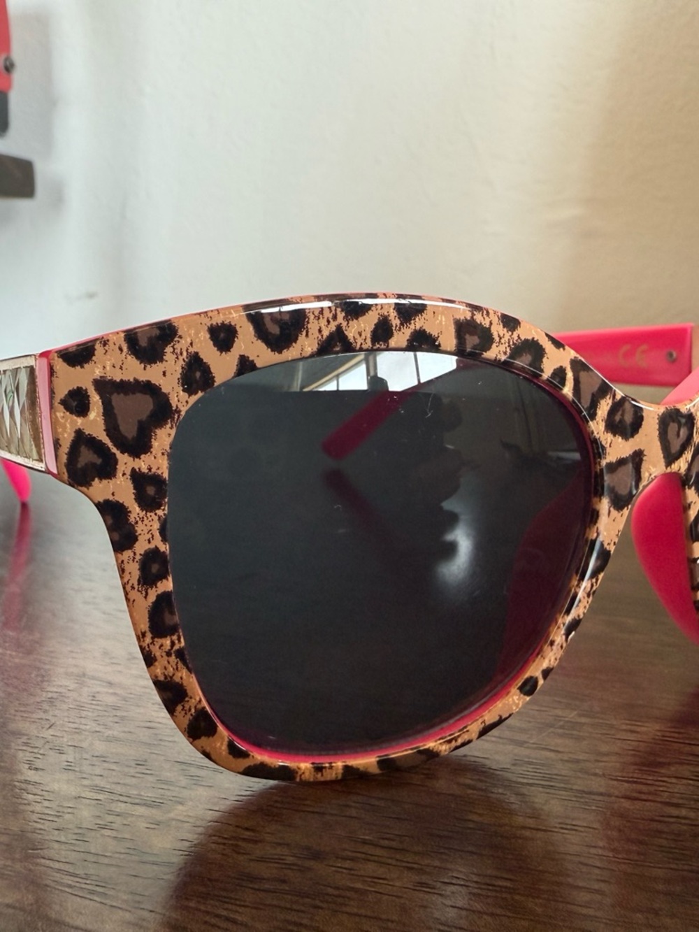 Betsey Johnson Leopard Print Sunglasses with Rhinestone Temples
